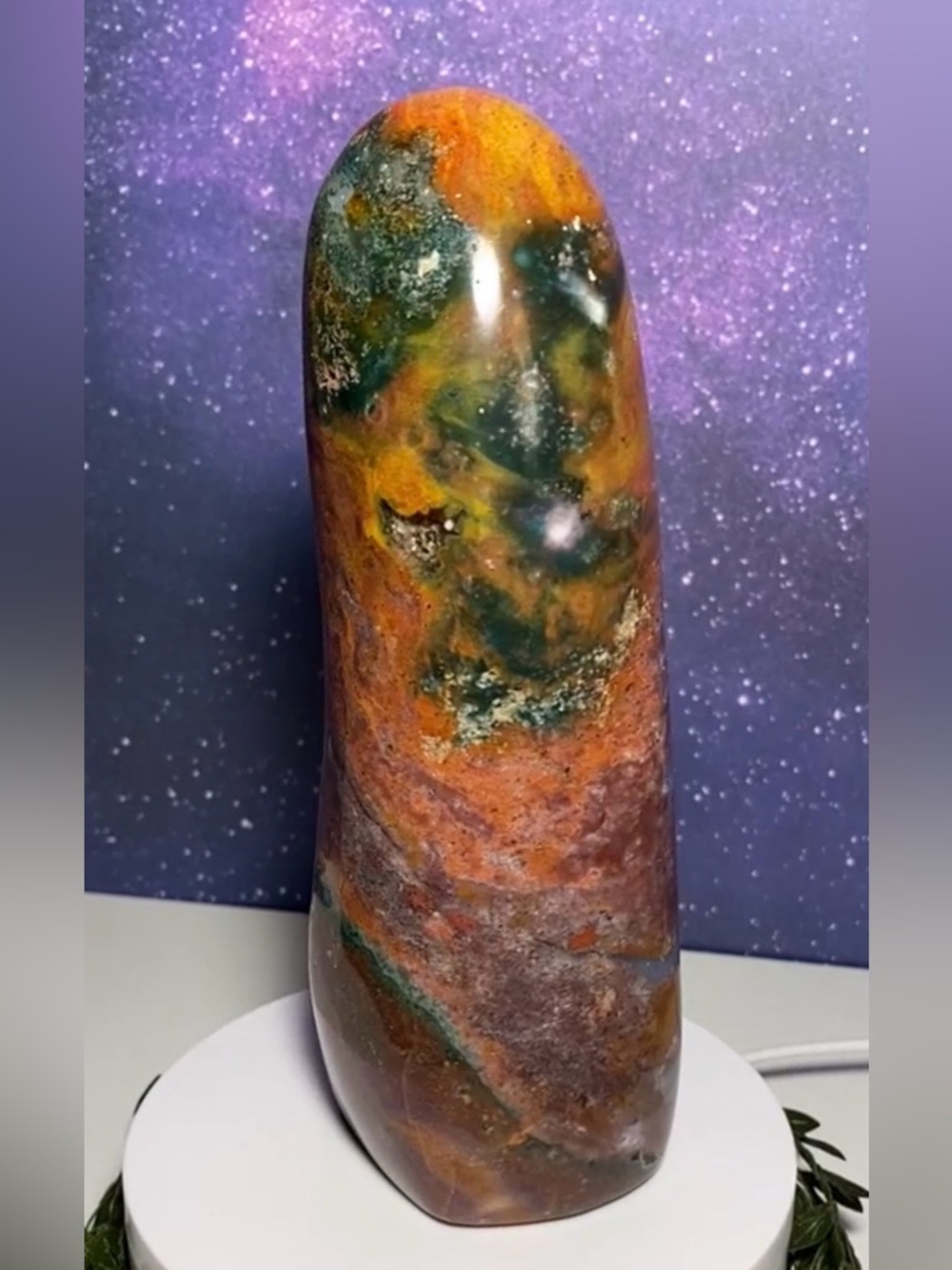 Polished Gorgeous Ocean Jasper Crystal Quartz Tower - Picture 6 of 14